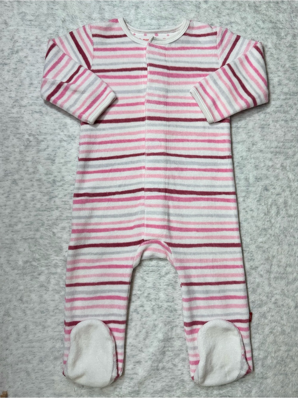 Magnetic Me Pink Stripe Velour Footie Sleeper 6-9M Baby Girl Velvet Cozy Classic